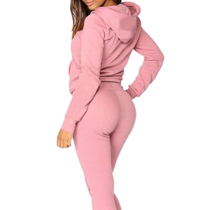 Wholesale <b>Pink</b> Color Cotton Ladies Blank Gym Long Sleeve Tracksuit Tops <b>Women's</b> Sweatshirt Custom Logo Design <b>Hoodie</b> for Ladies - Product Image 1