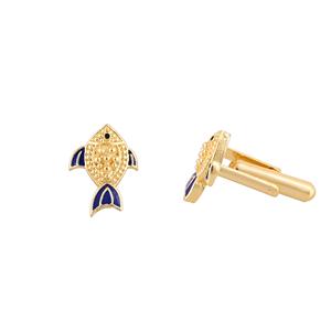 Luxury Gold Plated Fish Design Cufflinks for Men Blue Enamel Formal Shirt <b>Accessories</b> <b>Wedding</b> Business Gift Designer Cuff Links - Product Image 3