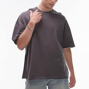 T-shirt tricoté à manches courtes col rond 100 % coton lavé respirant anti-rétrécissement uni streetwear pour homme coupe oversize - Product Image 1