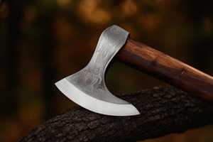 Hache de fendeur à lame barbelée en acier forgé avec manche en bois, outil de fällage d'arbres - Product Image 3