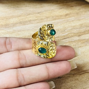 Buyer Top Choice Green Onyx <b>Ring</b> 18k Gold Plated Boho Brass <b>Ring</b> <b>Chunky</b> Wrap Texture <b>Ring</b> Statement Wholesale Handmade <b>Ring</b> - Product Image 2