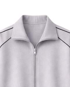 Conjunto deportivo informal de dos piezas para mujer, color gris claro, con chaqueta con cremallera y pantalones tipo jogger, con ribete en contraste negro. - Product Image 6