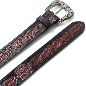 Custom Made Two Tone Antique Finish Western Leather <b>Tooling</b> <b>Belt</b> for Unisex with Floral Engraved antique Brass Pin Buckle - Product Image 3