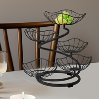 Corbeille à fruits moderne et durable à 5 niveaux, en fil métallique noir, gain de place, pour la maison, le jardin, la cuisine, la salle à manger, le bar