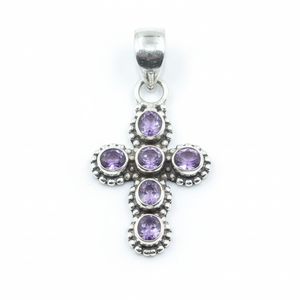 Colgante de cruz de plata de ley 925 con piedra preciosa de amatista morada, joyería religiosa vintage hecha a mano para mujeres y hombres, regalo de Navidad - Product Image 1