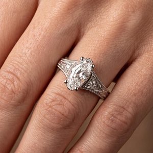 Anillo de estilo clásico con moissanita talla marquesa Art Deco, plata de ley 925 original, regalo de promesa para bodas reales y fiestas, para parejas. - Product Image 3
