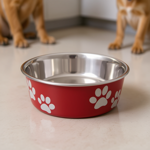 Tazón de Acero Inoxidable para Mascotas de 0.8 L y 17 Cm con Diseño de Huella de Pata para Perros y Gatos - Product Image 3