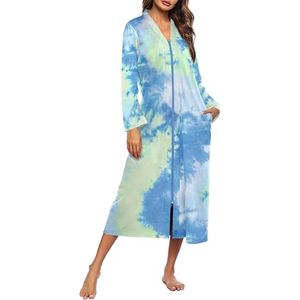 Bata de verano de gasa con cremallera para mujer, manga tres cuartos, ligera, larga, con bolsillos - Product Image 1