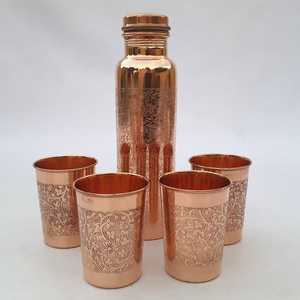 Copper Water Set With Lid Vintage Design Metal Coffee & Tea Set Bar Drinkware 6 Piece Kitchen Accessory - Product Image 5