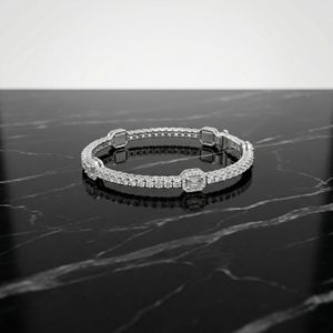 Pulsera de Eslabones de Cadena con Diamantes Geométricos en Oro Rosa, Diseño Clásico Moderno en Plata de Ley, Regalo para Mujer, Boda, Fiesta - Product Image 2