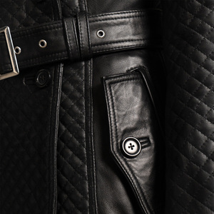 Wholesale Long Black Coat Double Breasted Women Real Leather Jacket Coat For Sale In Wholesale Best Price - Product Image 5