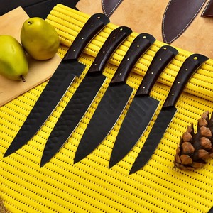 Ensemble de couteaux de chef en acier inoxydable forgé en 5 pièces, sac en cuir, poignées ambidextres, lames durables et affûtées, finition enduite de poudre - Product Image 4