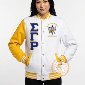 Sigma Gamma Rho Satin Embroidered Quilted Windproof <b>Waterproof</b> Varsity <b>Jacket</b> Front Stand Button Closure Sorority High Quality - Product Image 4