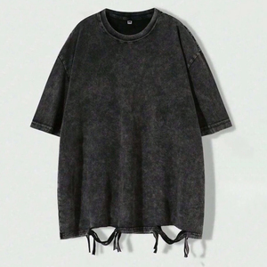 Conjunto de Camiseta y Sudadera Oversize con Estampado Acid Wash, Estilo Urbano Vintage, Algodón Pesado, Lavado Desgastado - Product Image 2
