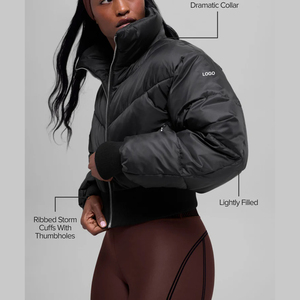 Custom Women's Cropped Puffer Jacket Lightweight Quilted Winter Jacket Rib Waist Puffer Coat Private <b>Label</b> OEM manufacturer - Product Image 3