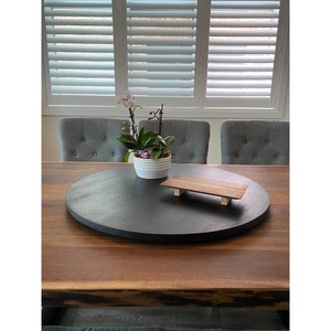 Plateau de service rond en bois, plateau tournant, design minimaliste en bois massif, plat de table durable - Product Image 4