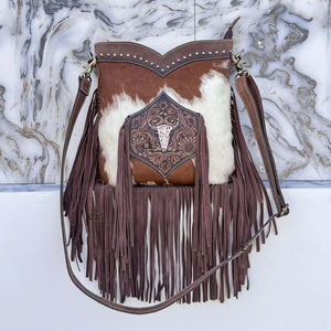 Bolso Bandolera de Cuero con Flecos Hechos a Mano, Bolso Elegante de Piel de Vaca para Mujer, Multiusos, ¡Gran Venta! - Product Image 1