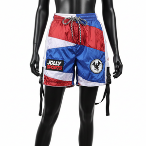 Shorts cortavientos de poliéster taslan premium, azules, con paneles de malla laterales, correa cargo, parche bordado, logotipo personalizado, shorts para mujer - Product Image 5