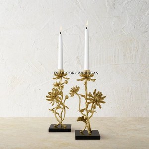High Grade Gold Plated Floral Design Metal Candlestick Holder Set For Home <b>Decoration</b> <b>Table</b> Centerpiece Accessories From India - Product Image 1