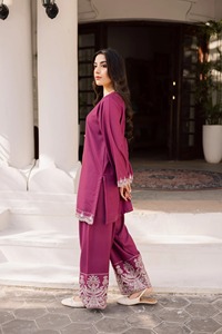 Women Rayon Kurta Loose Fit <b>Floor</b> Length Traditional Embroidered Purple Ethnic Wear India Pakistan Style Casual All Seasons - Product Image 1