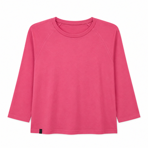T-shirt en tricot uni tendance pour femmes, manches trois quarts, col rond, coton, décontracté, à porter tous les jours, design personnalisé OEM/ODM - Product Image 4