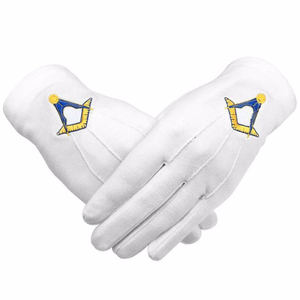 Gants de maître maçon de la Loge Bleue en coton blanc avec motif carré et boussole argentés - Product Image 4