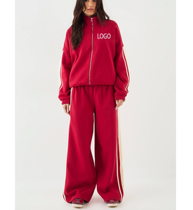 Conjunto Deportivo de 2 Piezas para Mujer, Estilo Modesto, con Franja Lateral en Contraste, Chaqueta con Cuello Alto y Parche Bordado, Pantalones Anchos con Cierre - Product Image 5