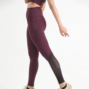 Ensemble de yoga bordeaux pour femme : haut court dos nageur et leggings taille haute, 2 pièces, tenue de sport sans couture en Spandex et Polyester - Product Image 4