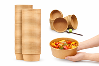 Bols à salade et à soupe en papier kraft biodégradable à paroi simple avec couvercles 8oz 16oz 32oz, contenants alimentaires jetables résistants aux fuites pour restaurants