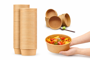 ชามกระดาษคราฟท์สำหรับสลัดและซุปพร้อมฝาปิด ขนาด 8 ออนซ์ 16 ออนซ์ 32 ออนซ์  ภาชนะบรรจุอาหารแบบใช้แล้วทิ้ง ป้องกันการรั่วซึม สำหรับร้านอาหารและอาหารแบบซื้อกลับบ้าน - Product Image 4