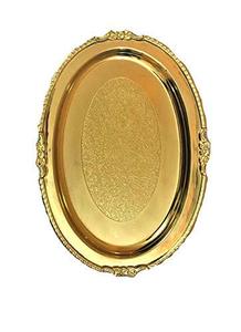 Plateau élégant en laiton plaqué or, ovale, fait main, décoratif, pour la maison, les centres de villégiature et les centres d'événements, au prix d'exportation - Product Image 3