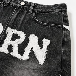 Shorts en jean personnalisés pour hommes, style vintage délavé, coupe ample, streetwear, imprimé graphique, OEM ODM, vente en gros - Product Image 5