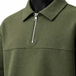 Men's Plus Size Olive Green Fleece Polo <b>Shirt</b> Short Sleeve Zipper <b>Collar</b> Casual Knitted Solid Color - Product Image 6