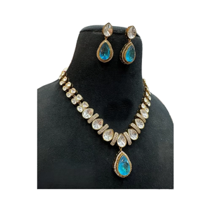 Indian <b>Jewellery</b> <b>Gold</b> Plated Designer Moissanite Necklace <b>Set</b> with Earrings Bridal Jewelry for Wedding & Party Celebration - Product Image 1