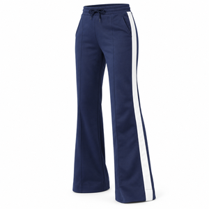 <b>Women</b> Red Fleece Drawstring Flare Pants Breathable <b>Winter</b> Sporty Side Stripe Track <b>Trousers</b> - Product Image 4
