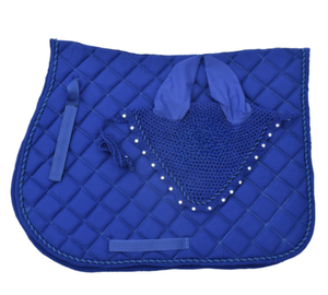 Ensemble de tapis de selle de luxe pour cheval avec bonnet d'oreille orné de strass |   Tapis de selle équestre matelassé |   Équitation de dressage et de saut d'obstacles - Product Image 3