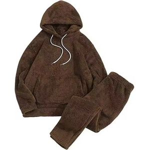 Ensemble de pyjama en polaire doux pour femme, manches longues, avec poches, sweat à capuche décontracté et pantalon, ensemble de nuit pour femme - Product Image 1