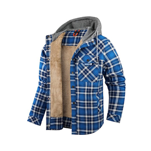Winter Super Thick Canvas Patchwork Plaid Hooded Stand Collar Streetwear <b>Jacket</b> Customize 100% Cotton Unisex - Product Image 2