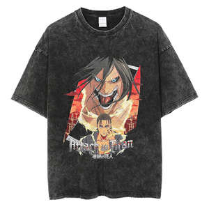 Camiseta Gráfica de Ataque a los Titanes para Hombre, Estilo Acid Wash, Oversize, con Estampado de Anime, Manga Corta, Cuello Redondo, Streetwear, Hip Hop, Informal, de Algodón - Product Image 5
