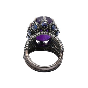 Wholesale 925 Solid Sterling Silver Black Rhodium Natural Cabochon Amethyst Blue <b>Sapphire</b> Diamond Cocktail Ring Memoria Jewels - Product Image 3