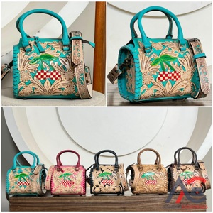 Sac de voyage mini Speedy en cuir véritable fait main style occidental avec motif cerise, sac de sport, sac de week-end, sac bandoulière unisexe - Product Image 1