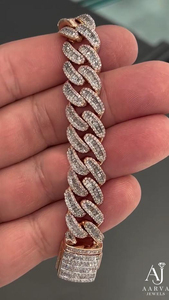 Bracelet chaîne maille cubaine classique Hiphop en argent 925 plaqué or rose, entièrement serti de moissanite taille brillant rond, pour cadeau de fête - Product Image 5