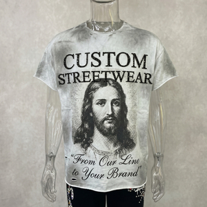T-shirt personnalisé pour homme, streetwear, manches courtes, imprimé avec une photo de Jésus, col rond, coupe classique, tissu jersey 100% coton - Product Image 1