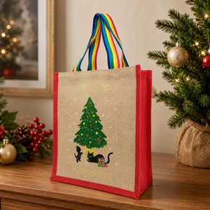 Custom <b>Christmas</b> Jute Gift Tote Bag 30x36x15cm Laminated Holiday Shopping Bag Wholesale Custom Logo OEM ODM Private Label Export - Product Image 4
