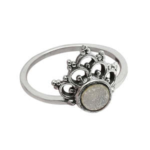 Minimalist Crown Design <b>Ring</b> <b>Crafted</b> From 925 Sterling Silver Fine Bohemian <b>Ring</b> Comes With Brilliant Round Cut Druzy Gemstone - Product Image 1