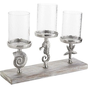 Seashell Seahorse Starfish <b>Candle</b> Holder <b>Set</b> Silver Metal Home Decor - Product Image 1