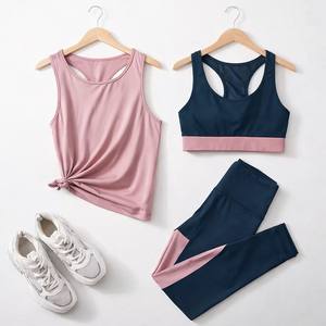ชุดออกกำลังกายโยคะสำหรับผู้หญิง เสื้อชั้นในแบบสปอร์ตบราแบบผูกคอ เปิดหลัง ซับแรงกระแทก พร้อมกางเกงขาสั้น  รับสกรีนโลโก้ ชุดออกกำลังกายวิ่งโยคะ - Product Image 1