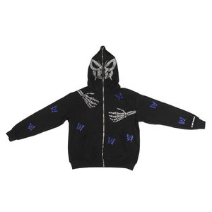 Sudadera con capucha personalizada High Street Y2K con diamantes de imitación, diseño de esqueleto, cremallera completa, para hombre y mujer, estampado de mariposa, estilo oversize, hip hop, gótica - Product Image 1