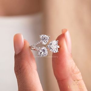 <b>Heart</b> Cut Three Stone Ring Lab Grown Diamond for Women Elegant Bridal Engagement Wedding Fashion Jewelry - Product Image 1