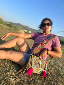 New Designer Handmade Indian Rajasthani Women Tribal Color Cotton Fabric Boho Hippie Suede Leather <b>Fringe</b> Tassel Banjara Handbag - Product Image 3